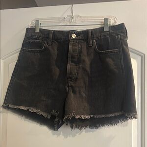 Black Jean Shorts High-Waisted Frayed Hem